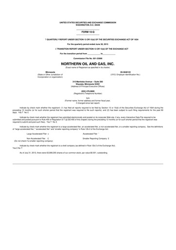 Thumbnail Northern Oil and Gas 10-Q Quarterly Report FY2013 