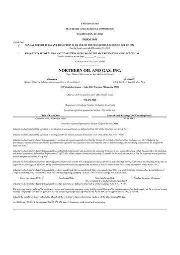 Thumbnail Northern Oil and Gas 10-K Annual Report 2013