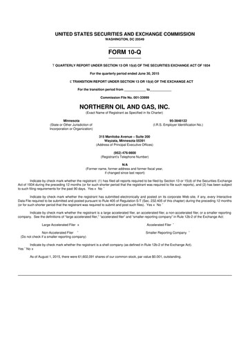 Thumbnail Northern Oil and Gas 10-Q Quarterly Report FY2015 