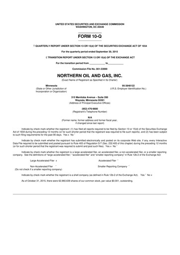 Thumbnail Northern Oil and Gas 10-Q Quarterly Report FY2015 