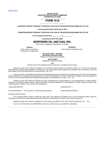 Thumbnail Northern Oil and Gas 10-Q Quarterly Report FY2018 