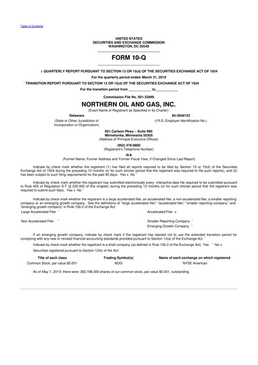 Thumbnail Northern Oil and Gas 10-Q Quarterly Report FY2019 