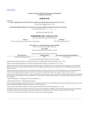 Thumbnail Northern Oil and Gas 10-K Annual Report 2019