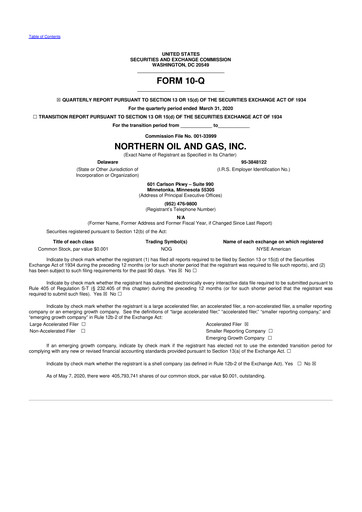 Thumbnail Northern Oil and Gas 10-Q Quarterly Report FY2020 