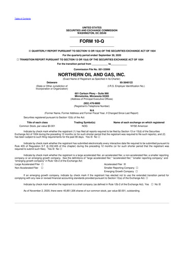 Thumbnail Northern Oil and Gas 10-Q Quarterly Report FY2020 