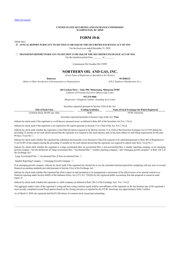 Thumbnail Northern Oil and Gas 10-K Annual Report 2020