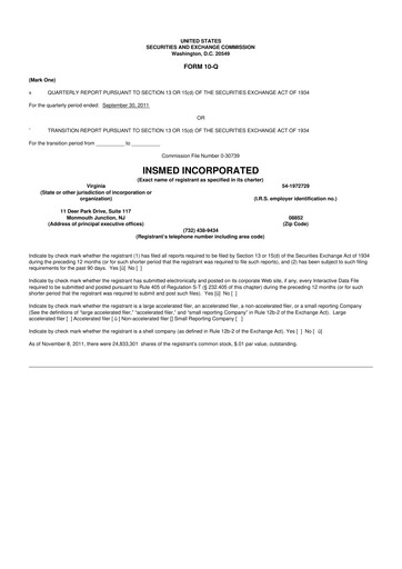 Thumbnail Insmed 10-Q Quarterly Report FY2011 