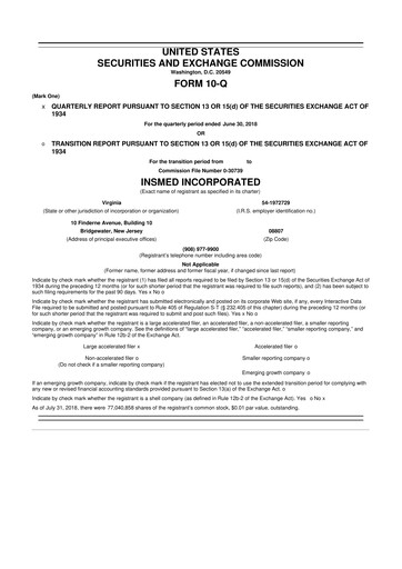 Thumbnail Insmed 10-Q Quarterly Report FY2018 