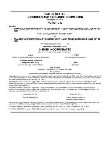 Thumbnail Insmed 10-Q Quarterly Report FY2018 