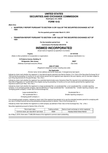 Thumbnail Insmed 10-Q Quarterly Report FY2019 