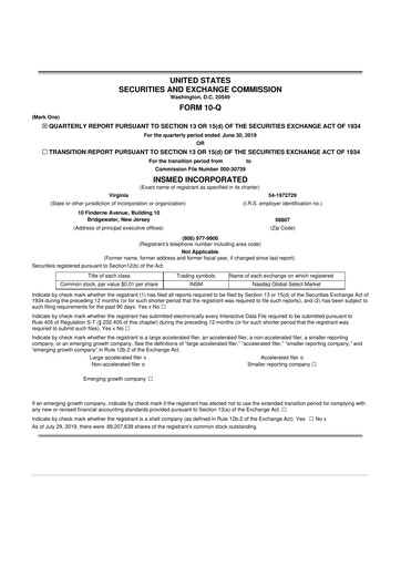 Thumbnail Insmed 10-Q Quarterly Report FY2019 