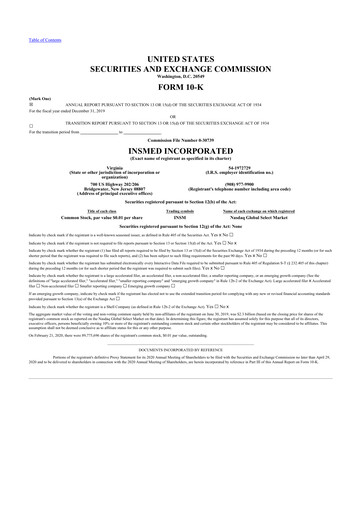 Thumbnail Insmed 10-K Annual Report 2019