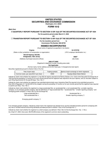 Thumbnail Insmed 10-Q Quarterly Report FY2020 