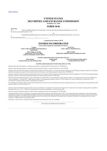 Thumbnail Insmed 10-K Annual Report 2021