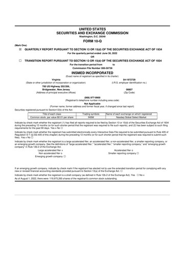 Thumbnail Insmed 10-Q Quarterly Report FY2022 