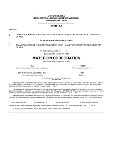 Miniature Materion
 10-Q Rapport trimestriel 2013 