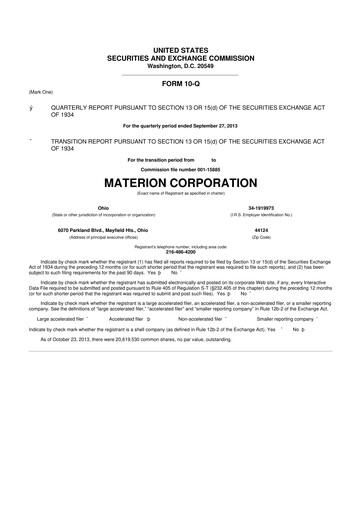 Miniature Materion
 10-Q Rapport trimestriel 2013 