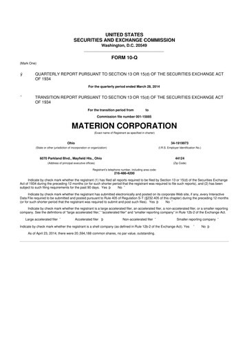 Miniature Materion
 10-Q Rapport trimestriel 2014 