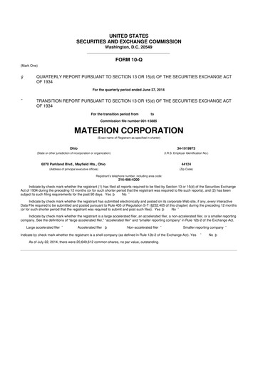 Miniature Materion
 10-Q Rapport trimestriel 2014 