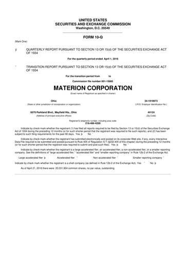 Miniature Materion
 10-Q Rapport trimestriel 2016 