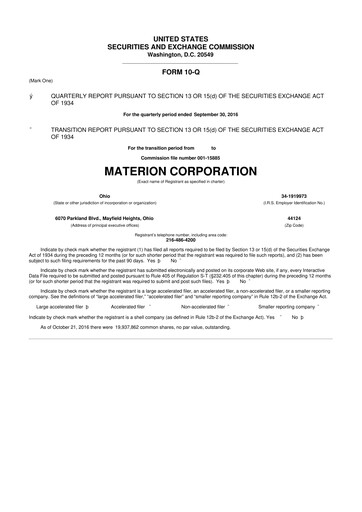Miniature Materion
 10-Q Rapport trimestriel 2016 