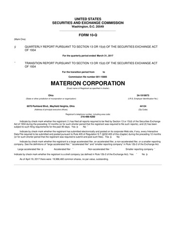 Miniature Materion
 10-Q Rapport trimestriel 2017 