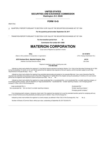 Miniature Materion
 10-Q Rapport trimestriel 2017 