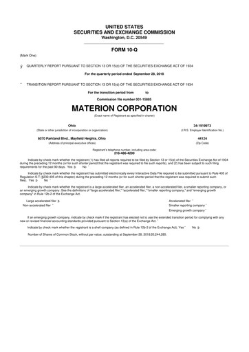 Miniature Materion
 10-Q Rapport trimestriel 2018 