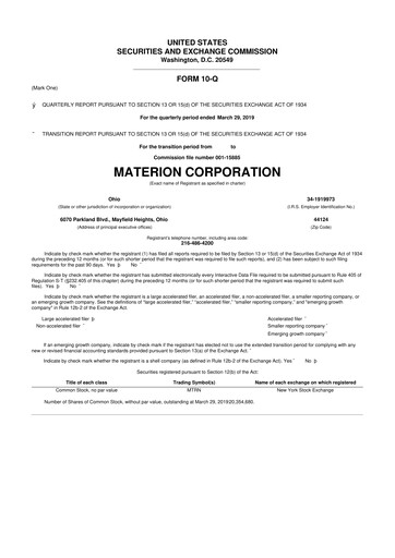 Miniature Materion
 10-Q Rapport trimestriel 2019 