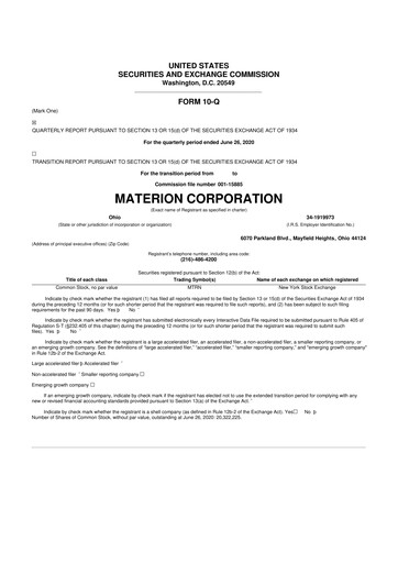 Miniature Materion
 10-Q Rapport trimestriel 2020 