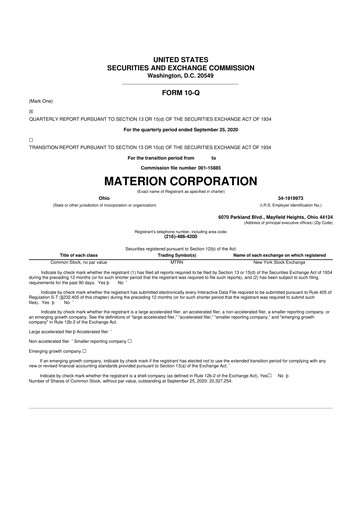 Miniature Materion
 10-Q Rapport trimestriel 2020 