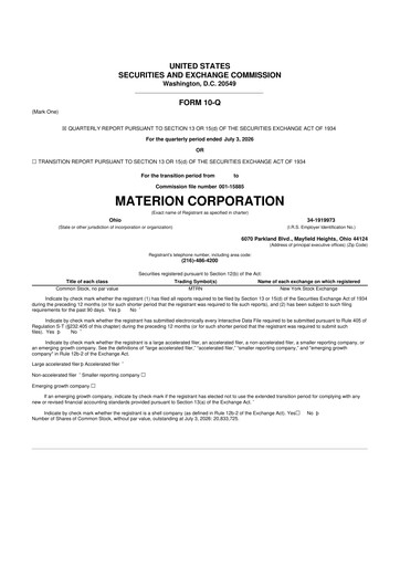 Miniature Materion
 10-Q Rapport trimestriel 2026 