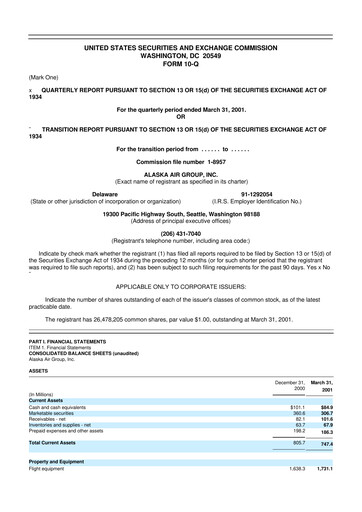 Thumbnail Alaska Airlines
 10-Q Quarterly Report FY 