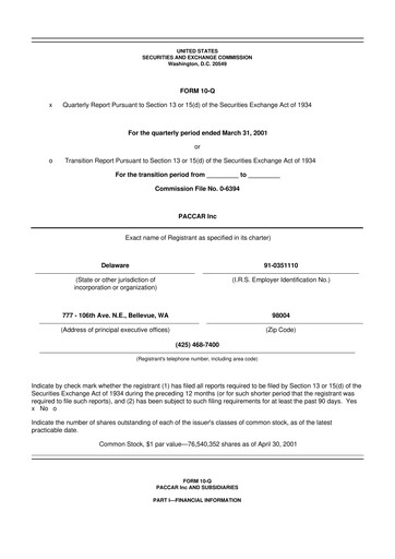 Thumbnail Paccar 10-Q Quarterly Report FY 