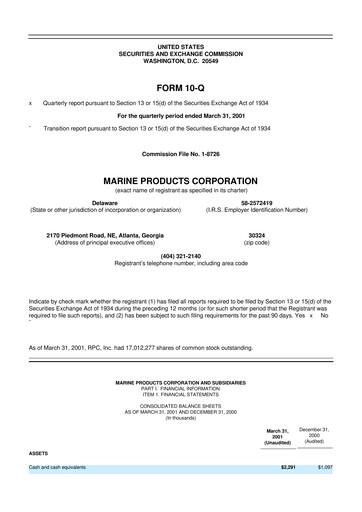 Thumbnail Marine Products Corporation 10-Q Quarterly Report FY 