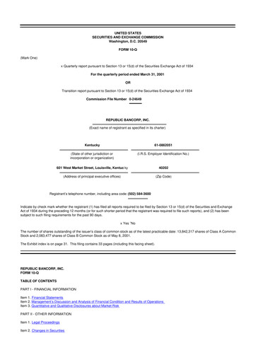 Thumbnail Republic Bank 10-Q Quarterly Report FY 