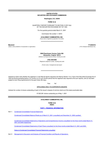 Thumbnail AvalonBay Communities 10-Q Quarterly Report FY 