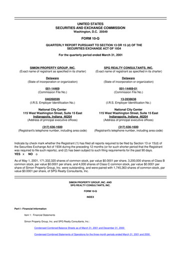 Thumbnail Simon Property Group 10-Q Quarterly Report FY 