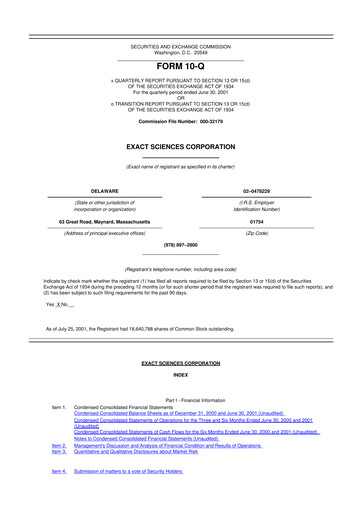 Vorschaubild Exact Sciences 10-Q Quartalsbericht  