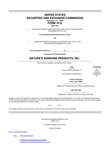 Thumbnail Nature's Sunshine Products 10-Q Quarterly Report FY 