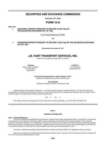 Thumbnail J. B. Hunt
 10-Q Quarterly Report FY 
