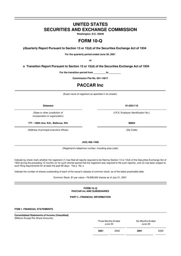 Thumbnail Paccar 10-Q Quarterly Report FY 
