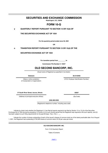 Vorschaubild Old Second Bancorp 10-Q Quartalsbericht  