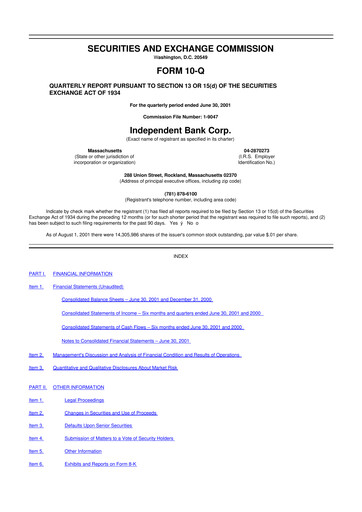 Thumbnail Independent Bank Corp. 10-Q Quarterly Report FY 