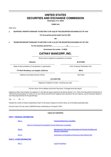 Thumbnail Cathay General Bancorp 10-Q Quarterly Report FY 