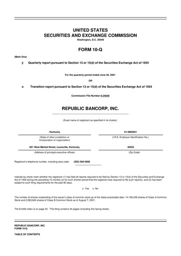 Thumbnail Republic Bank 10-Q Quarterly Report FY 