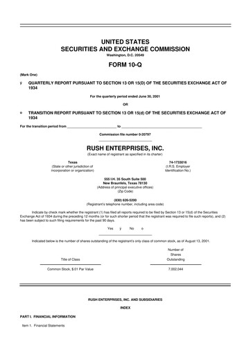Thumbnail Rush Enterprises
 10-Q Quarterly Report FY 