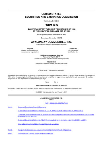 Thumbnail AvalonBay Communities 10-Q Quarterly Report FY 