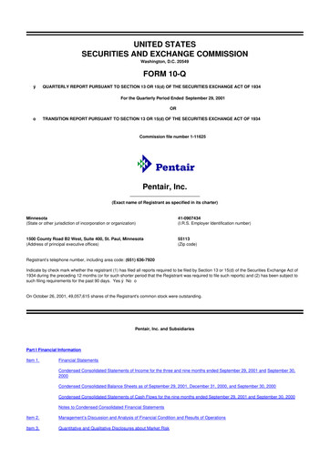 Thumbnail Pentair
 10-Q Quarterly Report FY 