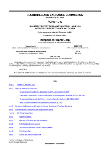 Thumbnail Independent Bank Corp. 10-Q Quarterly Report FY 